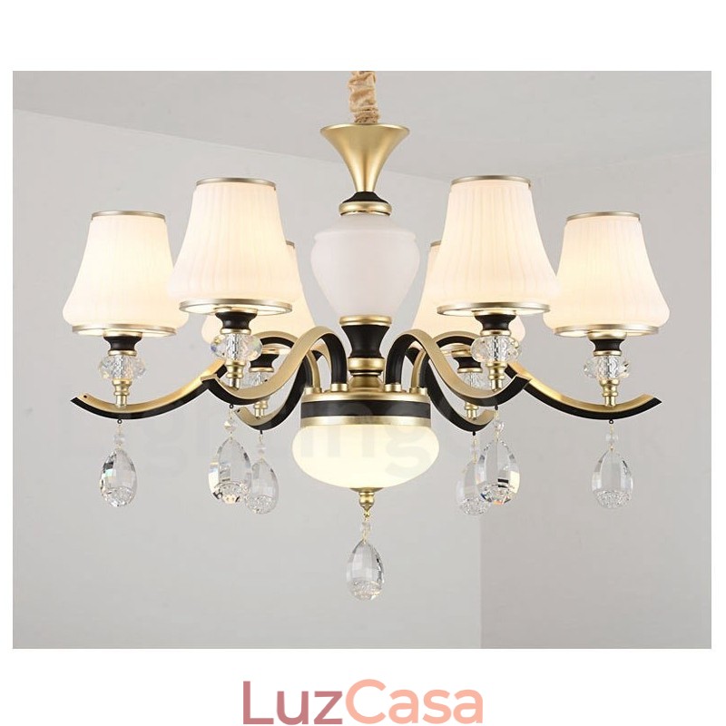 Lustre moderno contemporâneo retrô de luxo em cristal com abajur de vidro