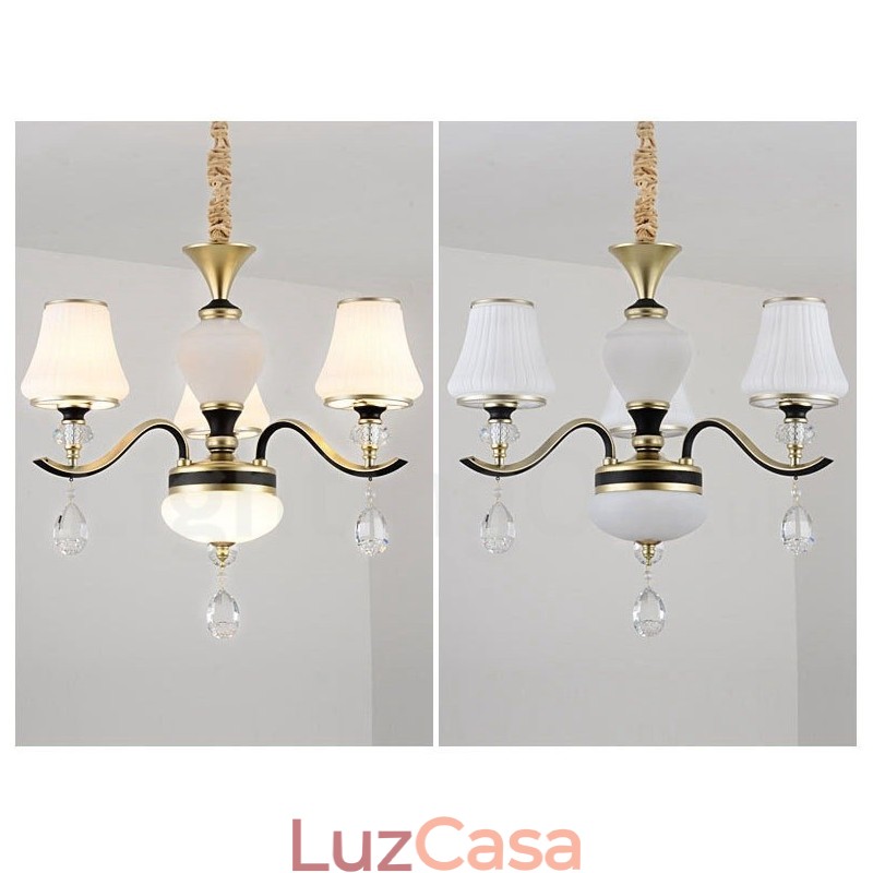 Lustre moderno contemporâneo retrô de luxo em cristal com abajur de vidro