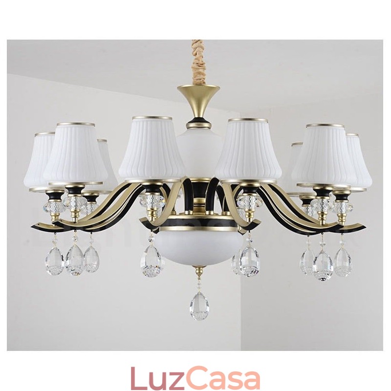 Lustre moderno contemporâneo retrô de luxo em cristal com abajur de vidro