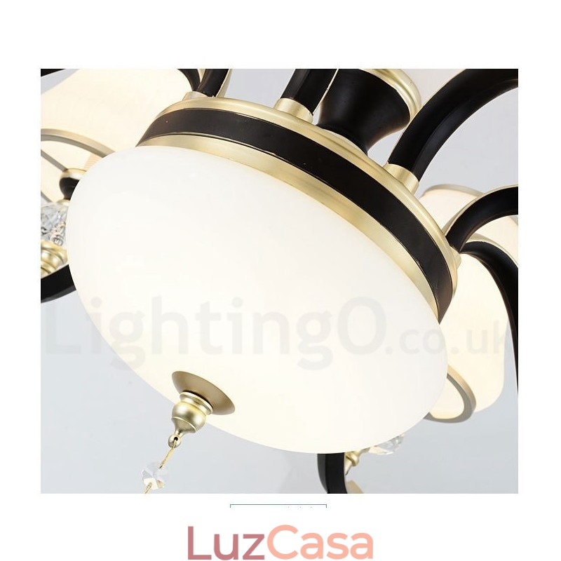 Lustre moderno contemporâneo retrô de luxo em cristal com abajur de vidro