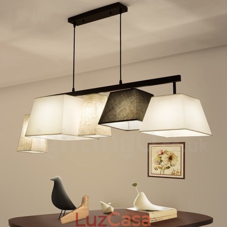 Luminária pendente moderna contemporânea de aço com 5 luzes e cúpula de tecido Luminária pendente moderna contemporânea de aço com 5 luzes e cúpula de tecido