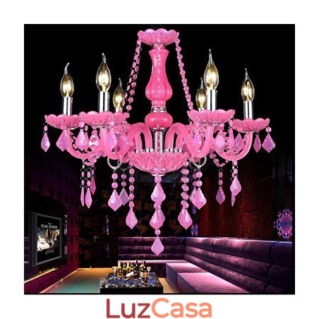Lâmpada de café Projeto Light Candle Cristal Luminária Pendente Rosa Lâmpada de café Projeto Light Candle Cristal Luminária Pendente Rosa