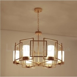 Luminária pendente moderna contemporânea de latão com 6 luzes e cúpula de vidro
