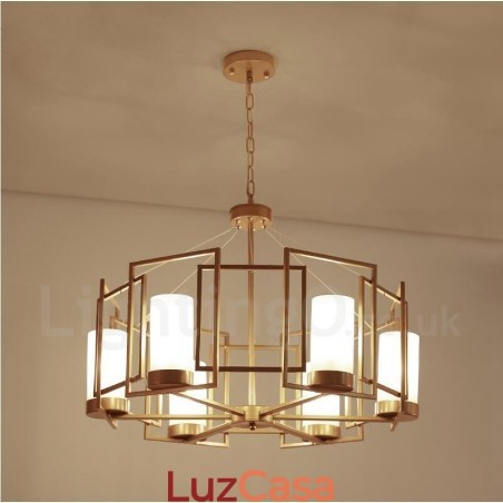 Luminária pendente moderna contemporânea de latão com 6 luzes e cúpula de vidro