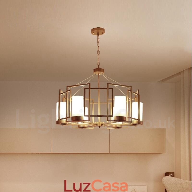 Luminária pendente moderna contemporânea de latão com 6 luzes e cúpula de vidro