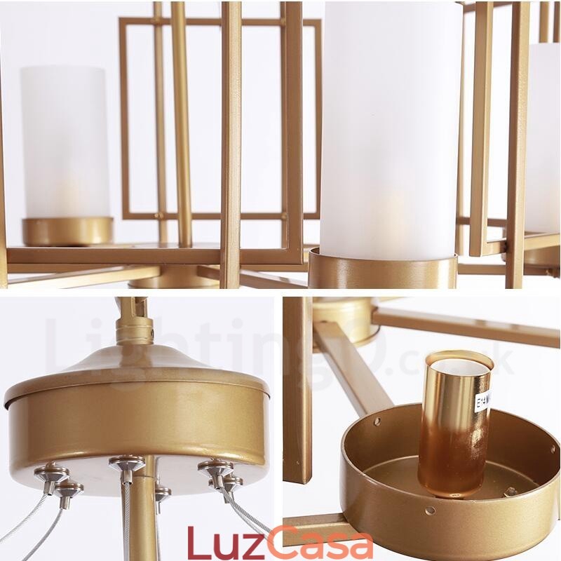 Luminária pendente moderna contemporânea de latão com 6 luzes e cúpula de vidro