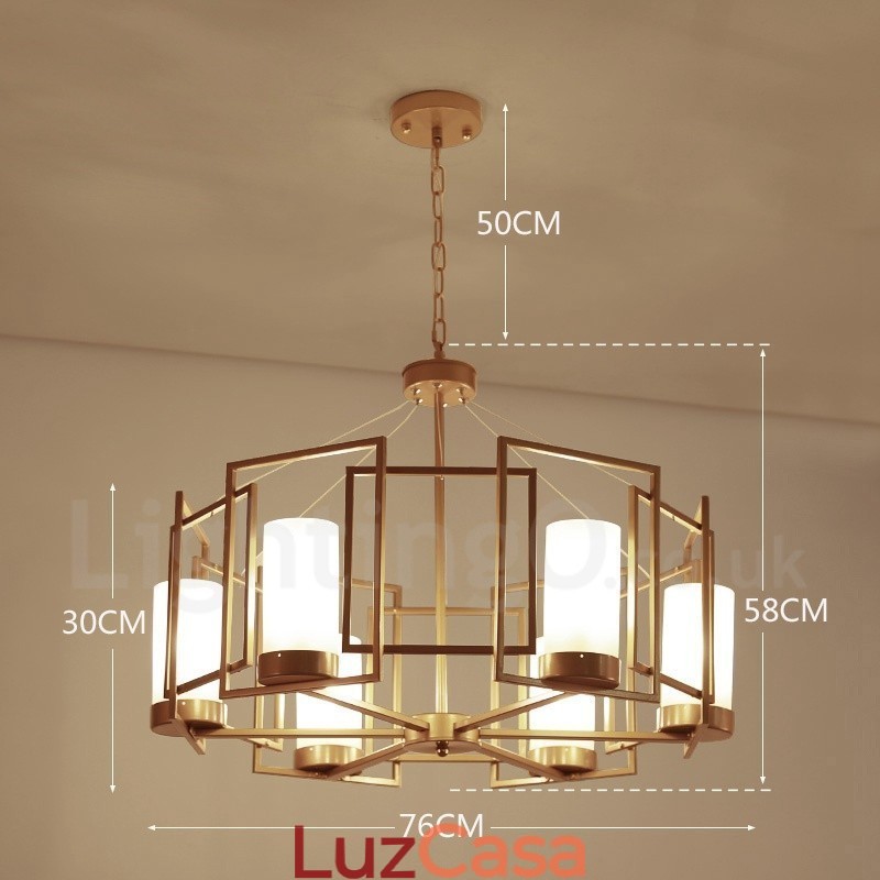 Luminária pendente moderna contemporânea de latão com 6 luzes e cúpula de vidro