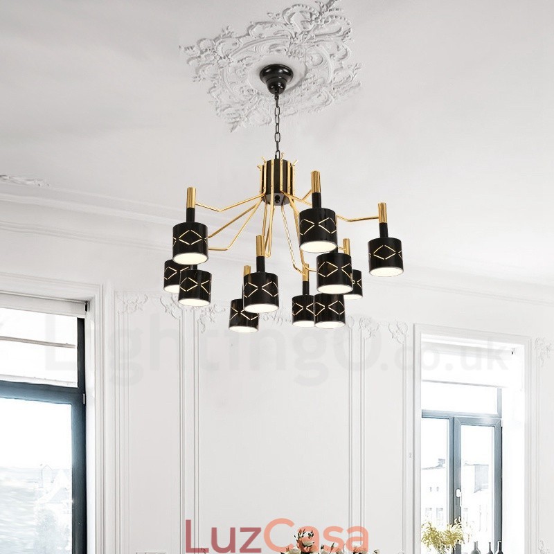 Lustre moderno contemporâneo de aço de 12 luzes com cúpula de aço