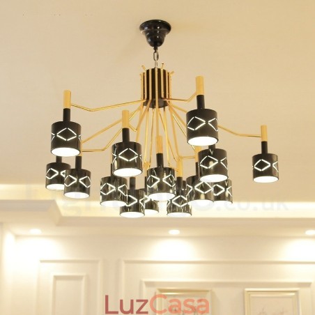 Lustre moderno contemporâneo de aço de 15 luzes com cúpula de aço Lustre moderno contemporâneo de aço de 15 luzes com cúpula de aço