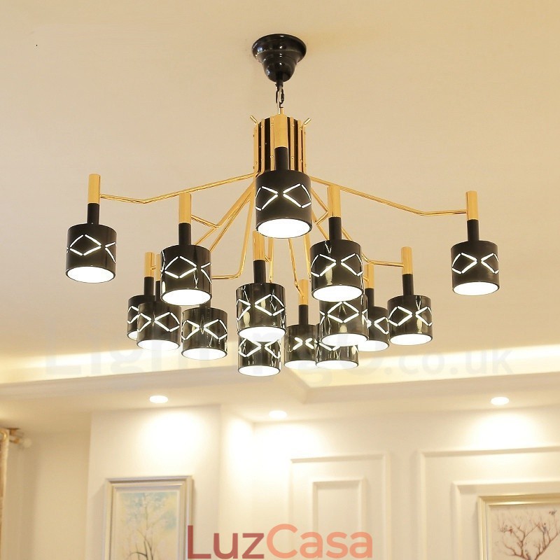Lustre moderno contemporâneo de aço de 15 luzes com cúpula de aço