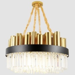 Luminária pendente moderna contemporânea de aço com 16 luzes e cúpula de cristal