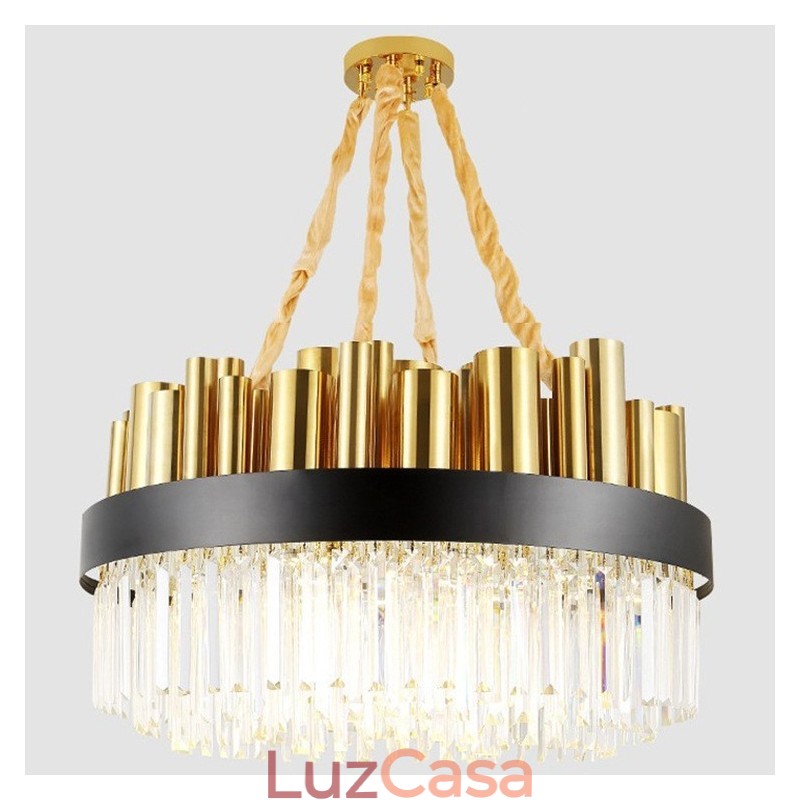 Luminária pendente moderna contemporânea de aço com 16 luzes e cúpula de cristal