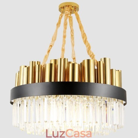 Luminária pendente moderna contemporânea de aço com 16 luzes e cúpula de cristal Luminária pendente moderna contemporânea de aço com 16 luzes e cúpula de cristal