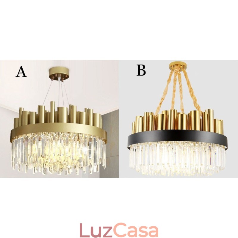 Luminária pendente moderna contemporânea de aço com 16 luzes e cúpula de cristal