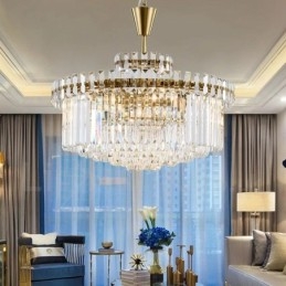 Luminária pendente moderna contemporânea de aço com 9 luzes e cúpula de cristal