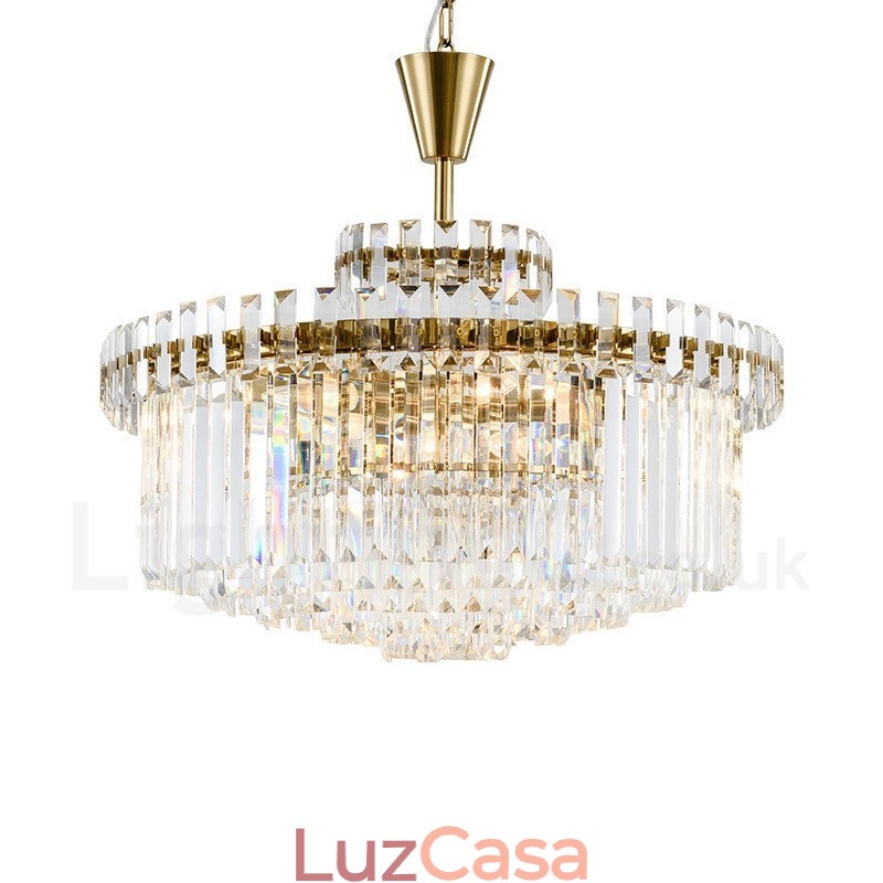 Luminária pendente moderna contemporânea de aço com 9 luzes e cúpula de cristal