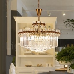 Luminária pendente moderna contemporânea de aço com 9 luzes e cúpula de cristal