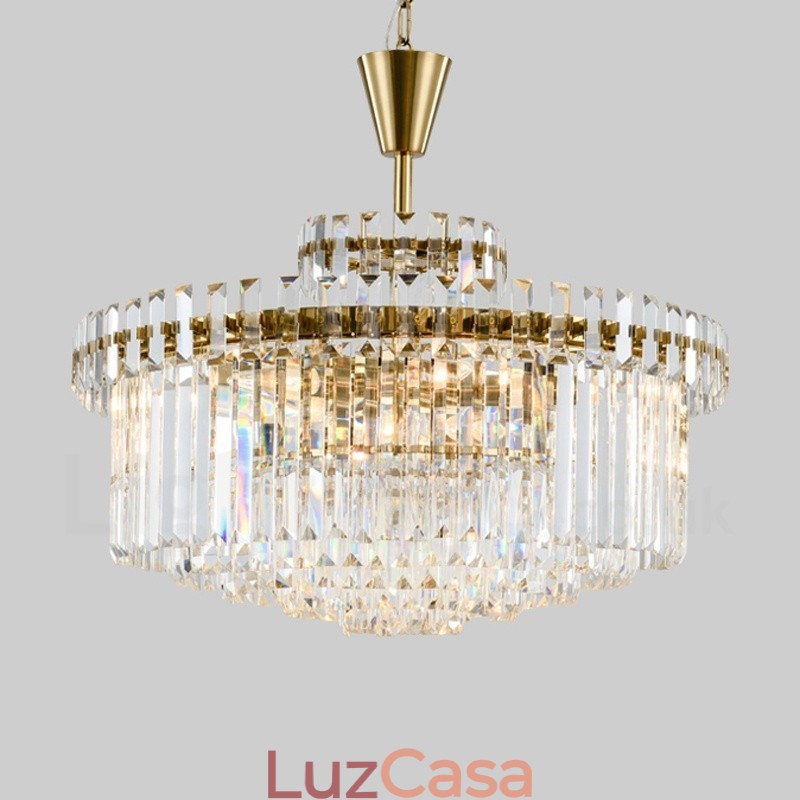 Luminária pendente moderna contemporânea de aço com 9 luzes e cúpula de cristal