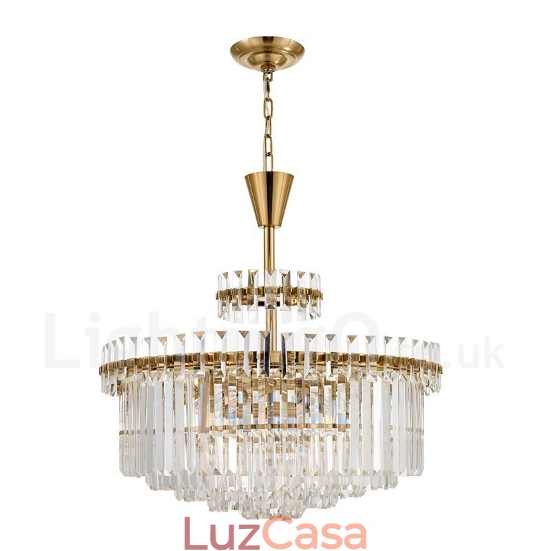 Luminária pendente moderna contemporânea de aço com 9 luzes e cúpula de cristal