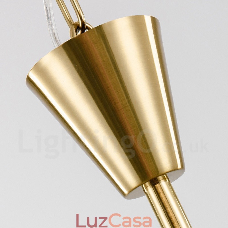 Luminária pendente moderna contemporânea de aço com 9 luzes e cúpula de cristal