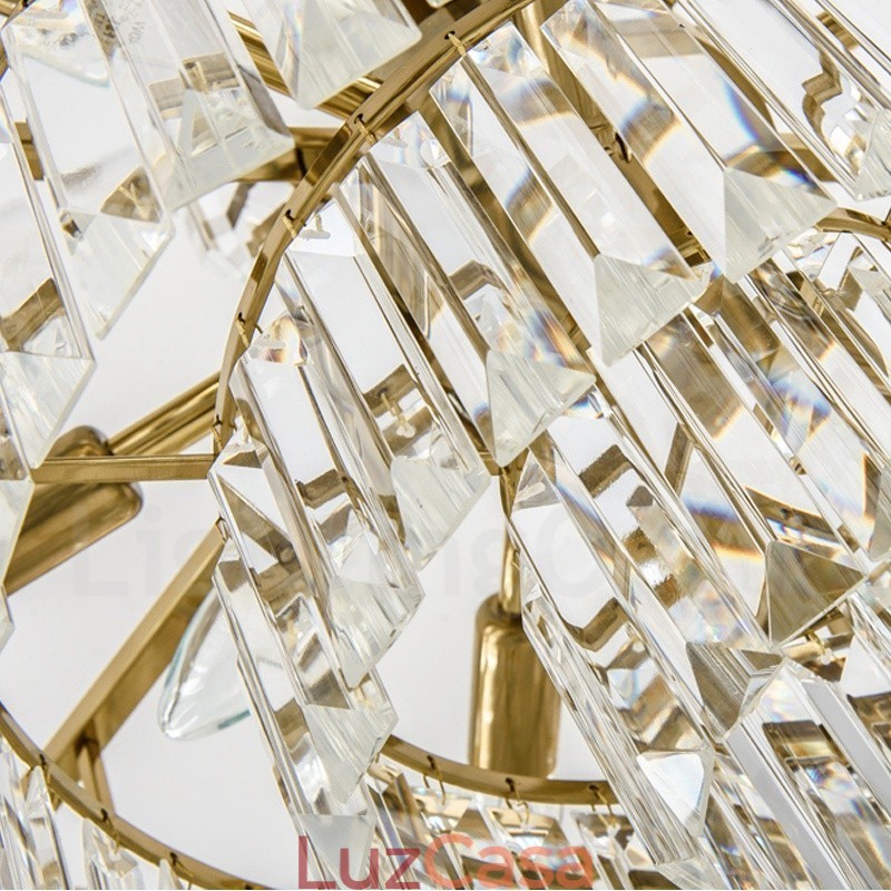 Luminária pendente moderna contemporânea de aço com 9 luzes e cúpula de cristal