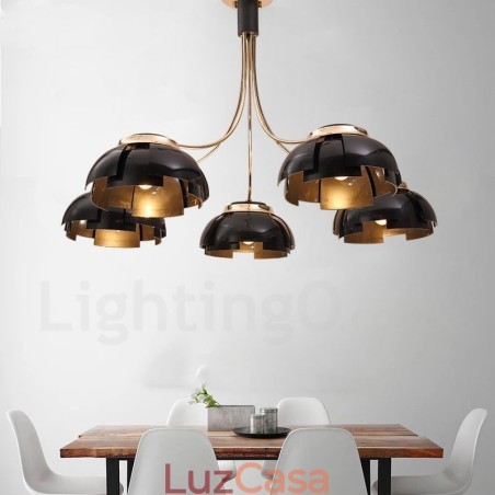 Lustre moderno contemporâneo de aço com 5 luzes e cúpula de acrílico Lustre moderno contemporâneo de aço com 5 luzes e cúpula de acrílico
