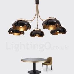 Lustre moderno contemporâneo de aço com 5 luzes e cúpula de acrílico