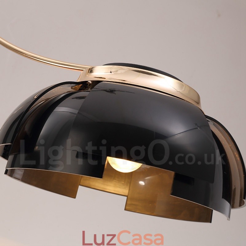 Lustre moderno contemporâneo de aço com 5 luzes e cúpula de acrílico