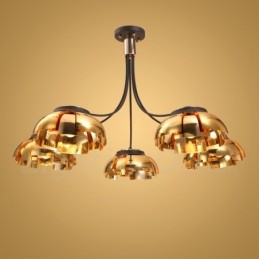 Lustre moderno contemporâneo de aço com 5 luzes e cúpula de acrílico