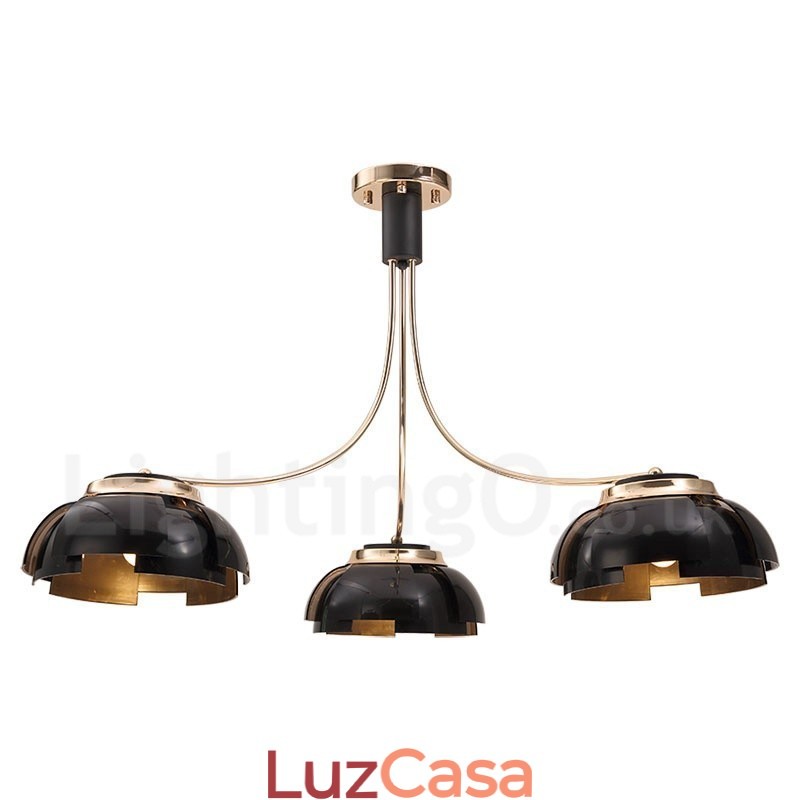 Lustre moderno contemporâneo de aço com 3 luzes e cúpula de acrílico