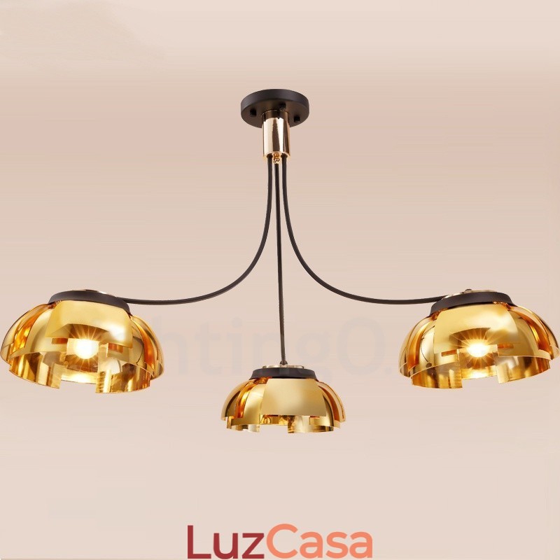 Lustre moderno contemporâneo de aço com 3 luzes e cúpula de acrílico