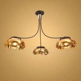 Lustre moderno contemporâneo de aço com 3 luzes e cúpula de acrílico