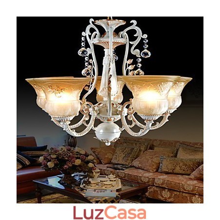 Lustre Branco Cinco Luzes Padrão Vidro Sombra Mão Dourado Europeu Retro Clássico Lustre Branco Cinco Luzes Padrão Vidro Sombra Mão Dourado Europeu Retro Clássico