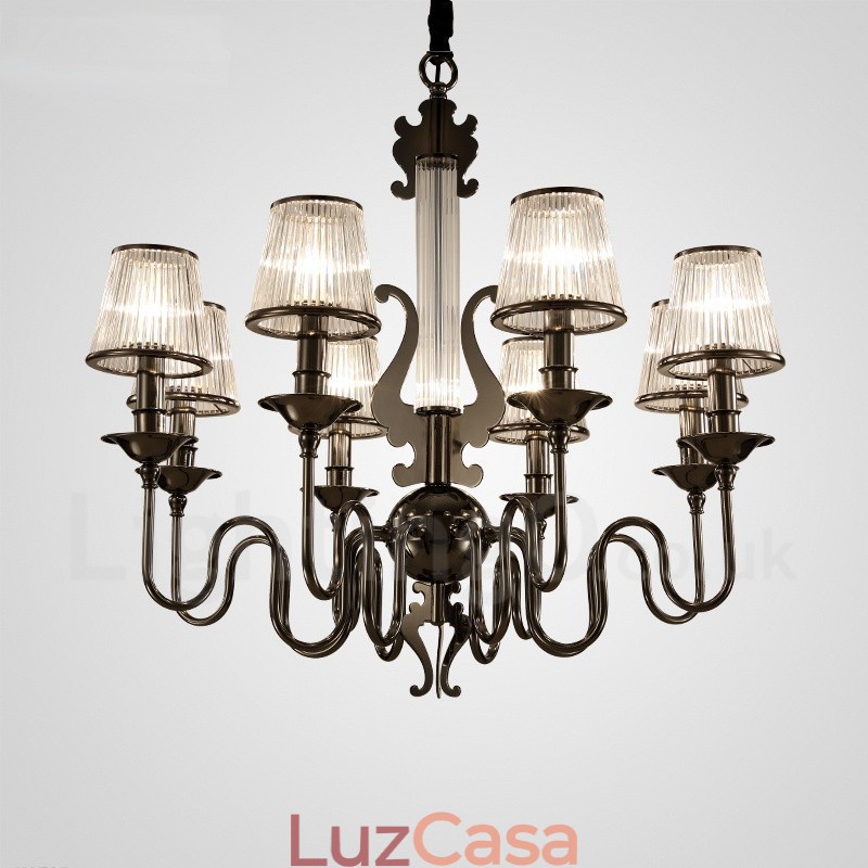 Lustre moderno contemporâneo de aço com 8 luzes e cúpula de acrílico