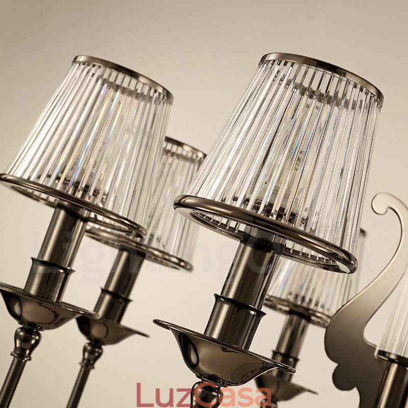 Lustre moderno contemporâneo de aço com 8 luzes e cúpula de acrílico