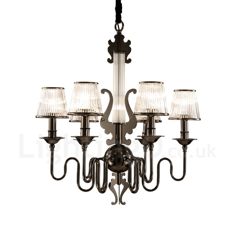 Lustre moderno contemporâneo de aço com 6 luzes e cúpula de acrílico