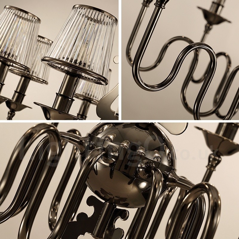 Lustre moderno contemporâneo de aço com 6 luzes e cúpula de acrílico