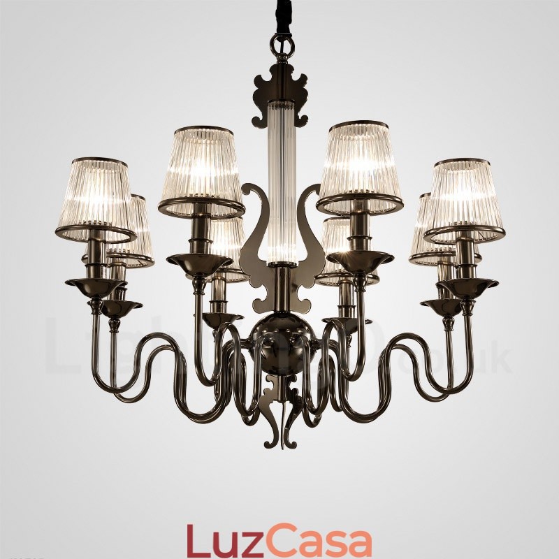 Lustre moderno contemporâneo de aço com 15 luzes e cúpula de acrílico