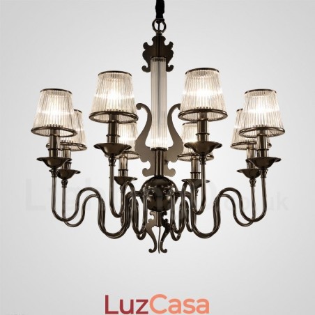 Lustre moderno contemporâneo de aço com 15 luzes e cúpula de acrílico Lustre moderno contemporâneo de aço com 15 luzes e cúpula de acrílico
