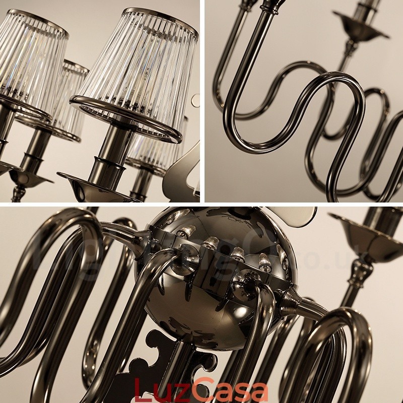 Lustre moderno contemporâneo de aço com 15 luzes e cúpula de acrílico
