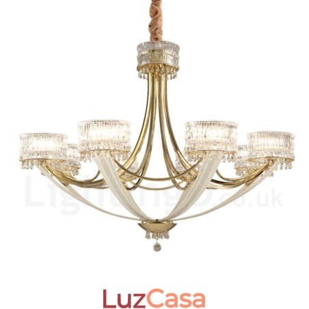 Lustre moderno contemporâneo de aço com 8 luzes e cúpula de cristal