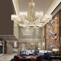 Lustre moderno contemporâneo de aço com 8 luzes e cúpula de cristal