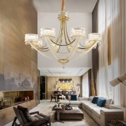 Lustre moderno contemporâneo de aço com 8 luzes e cúpula de cristal