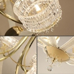 Lustre moderno contemporâneo de aço com 8 luzes e cúpula de cristal