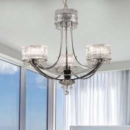 Lustre moderno contemporâneo de aço com 3 luzes e cúpula de cristal