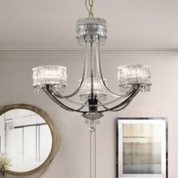 Lustre moderno contemporâneo de aço com 3 luzes e cúpula de cristal