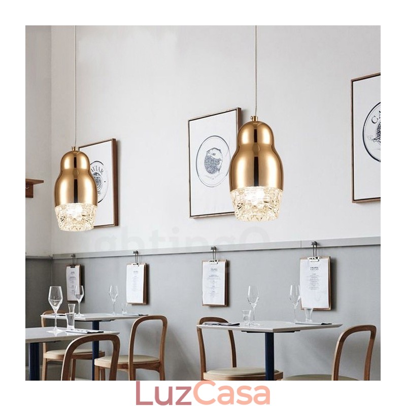 Luminária pendente moderna contemporânea de liga de alumínio com 1 luz e sombra de acrílico