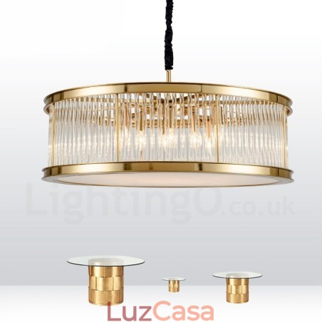 Luminária pendente moderna contemporânea de aço com 8 luzes e cúpula de acrílico cristalino Luminária pendente moderna contemporânea de aço com 8 luzes e cúpula de acrílico cristalino