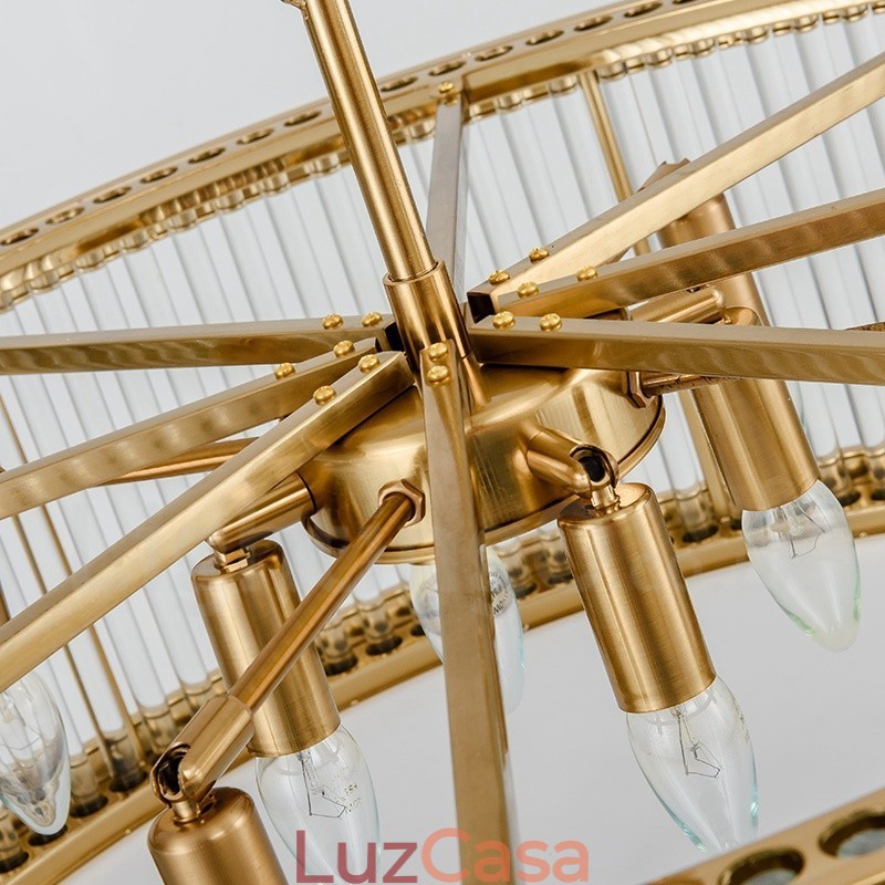 Luminária pendente moderna contemporânea de aço com 8 luzes e cúpula de acrílico cristalino