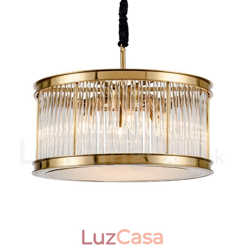Luminária pendente moderna contemporânea de aço com 8 luzes e cúpula de acrílico cristalino
